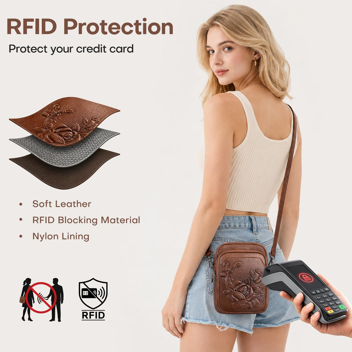 Small RFID Leather Crossbody Bag N451