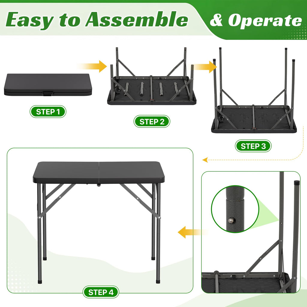 34" Square Folding Table, Black P6022