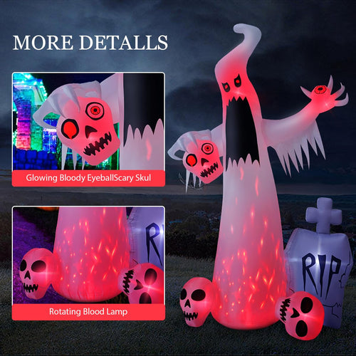 12 FT Halloween Inflatables Ghost with 3 Skulls X554