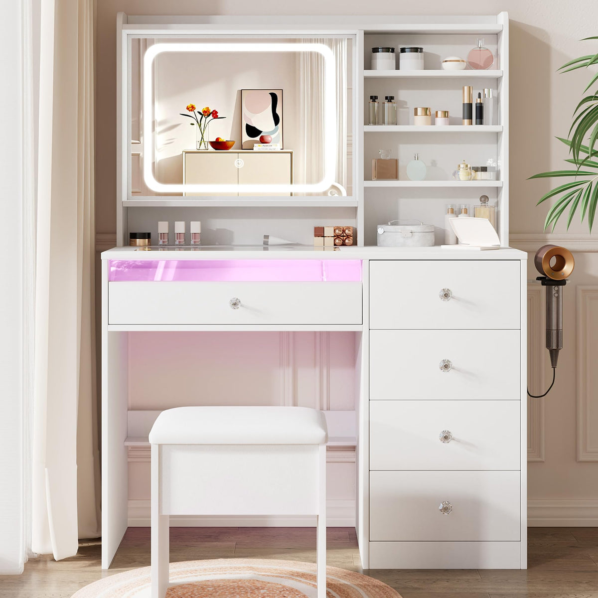 White Vanity Desk Set with Glass Desktop Q4881