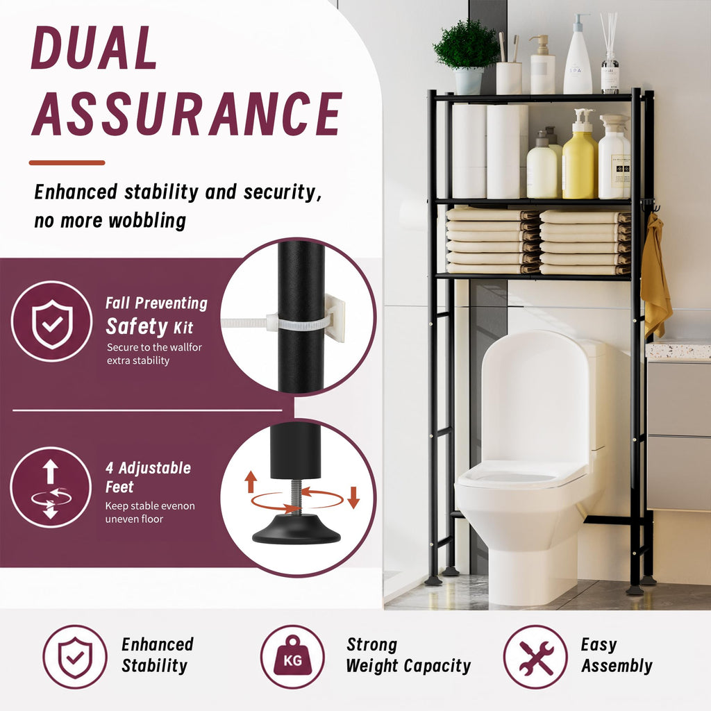 3-Tier Over The Toilet Storage Cabinet with Paper Holder and 4 Hooks J6025