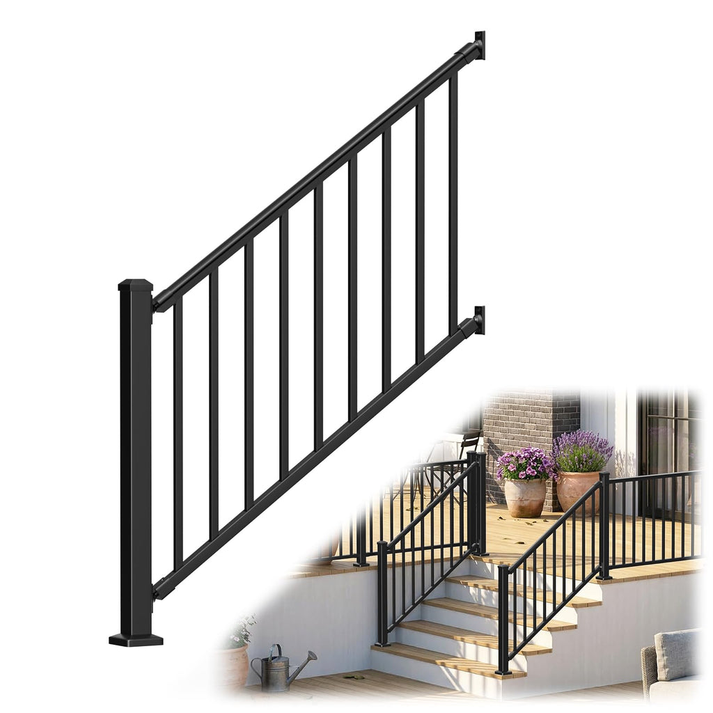Aluminum Stair Railing Kit with Post, Matte Black N973