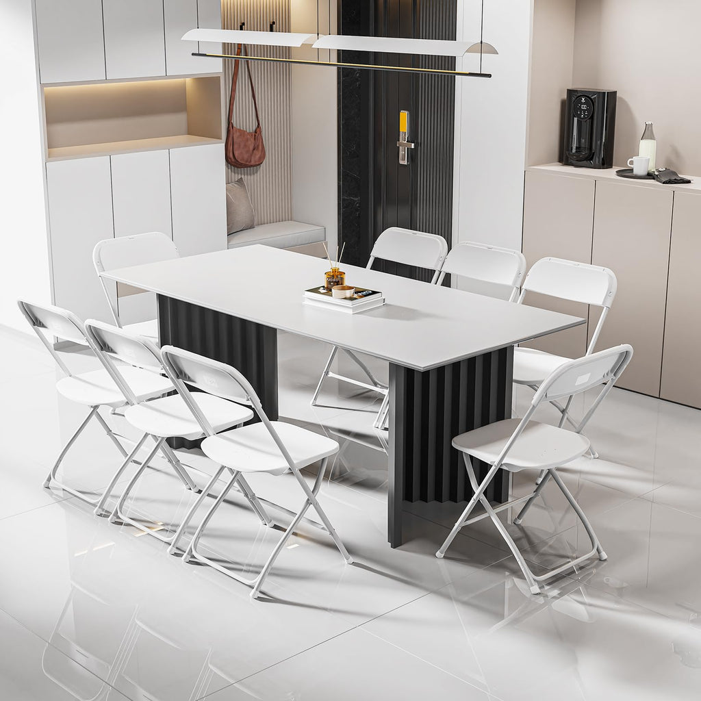 White Plastic Folding Chairs Set of 10 with Metal Frame E495