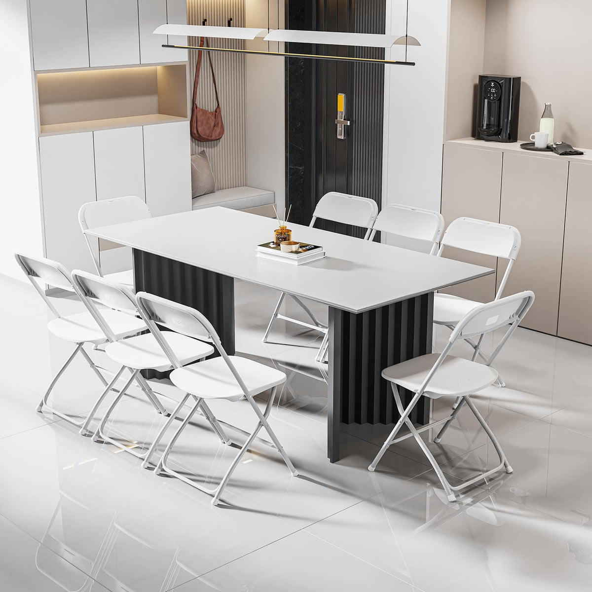 White Plastic Folding Chairs Set of 10 with Metal Frame E495