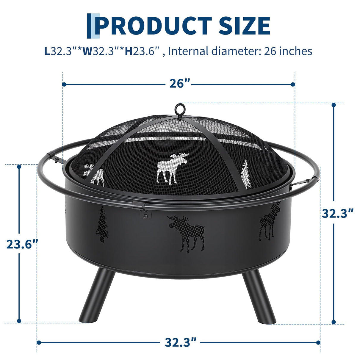 32" Round Wood Burning Fire Pit with Screen J4064
