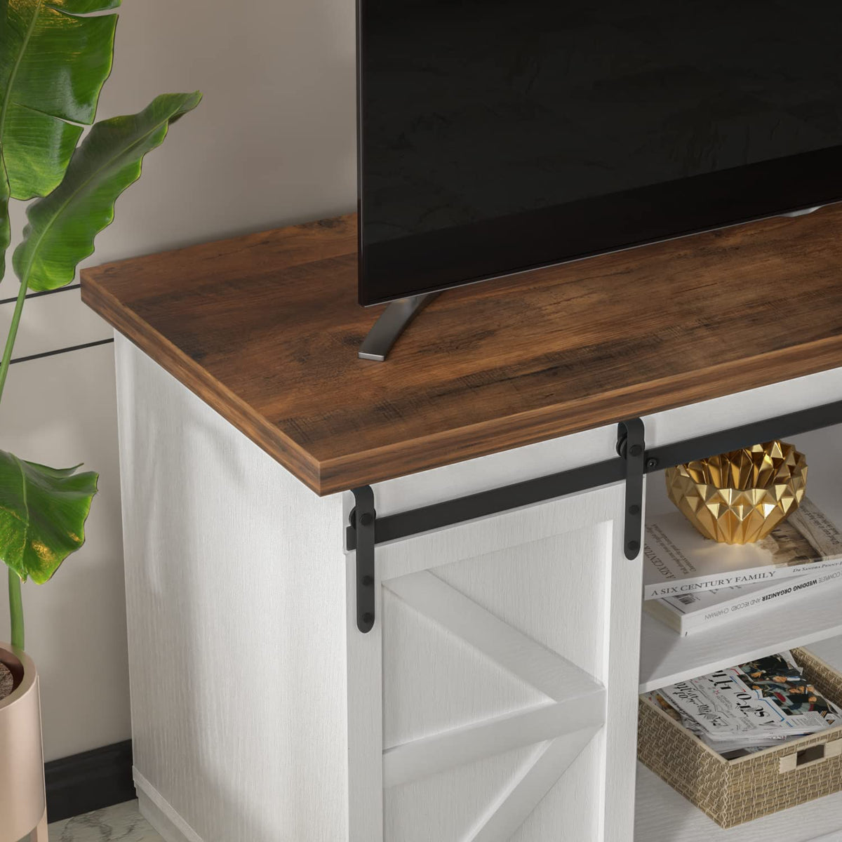 Bright White Mid Century Modern TV Stand for 65 Inch TV G2685