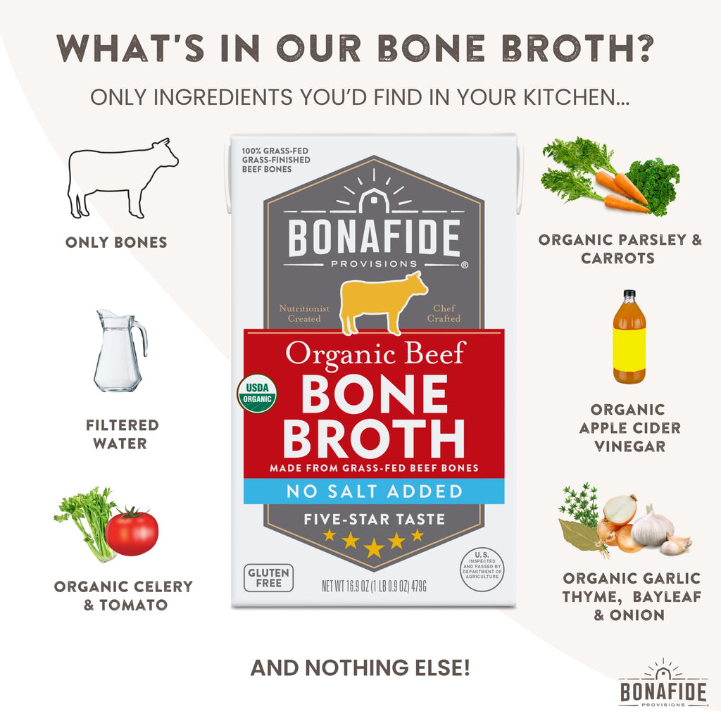 Organic Beef Bone Broth No Salt Added 16.9oz 6 Pack V335