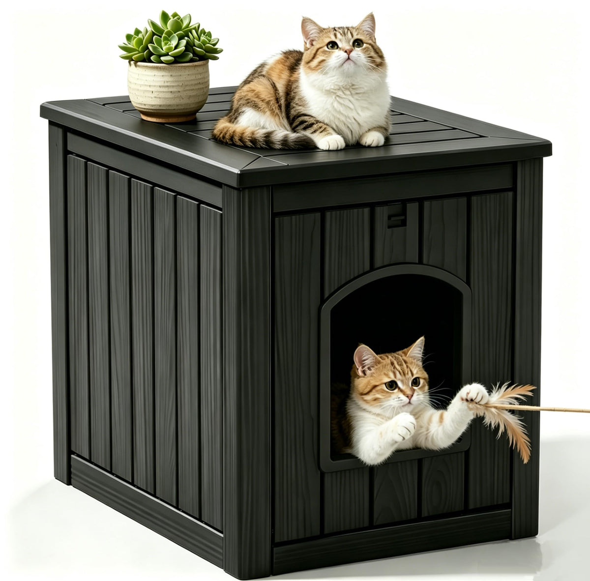 Black Outdoor Resin Cat House O652344