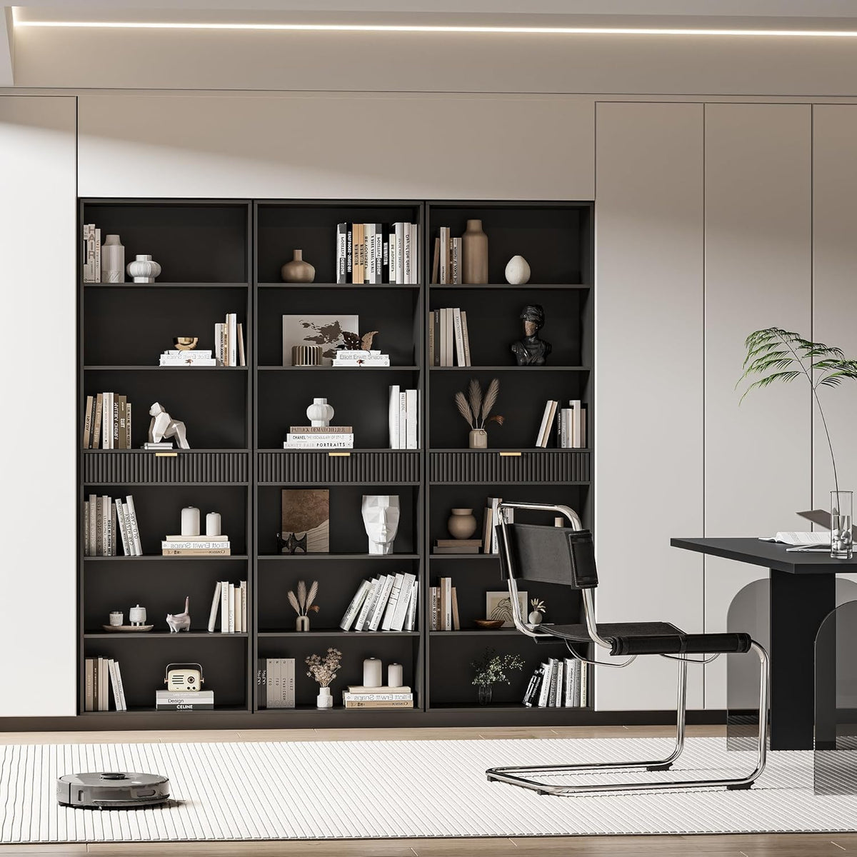 7-Tier Black Bookshelf with Drawer C80541