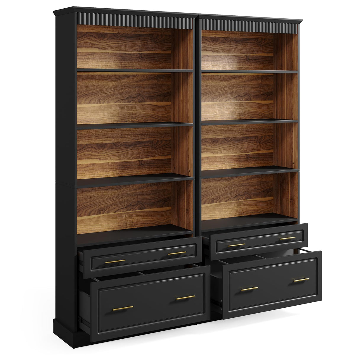 72" Tall Black 5-Tier Bookcase with 2 Drawers Q50660