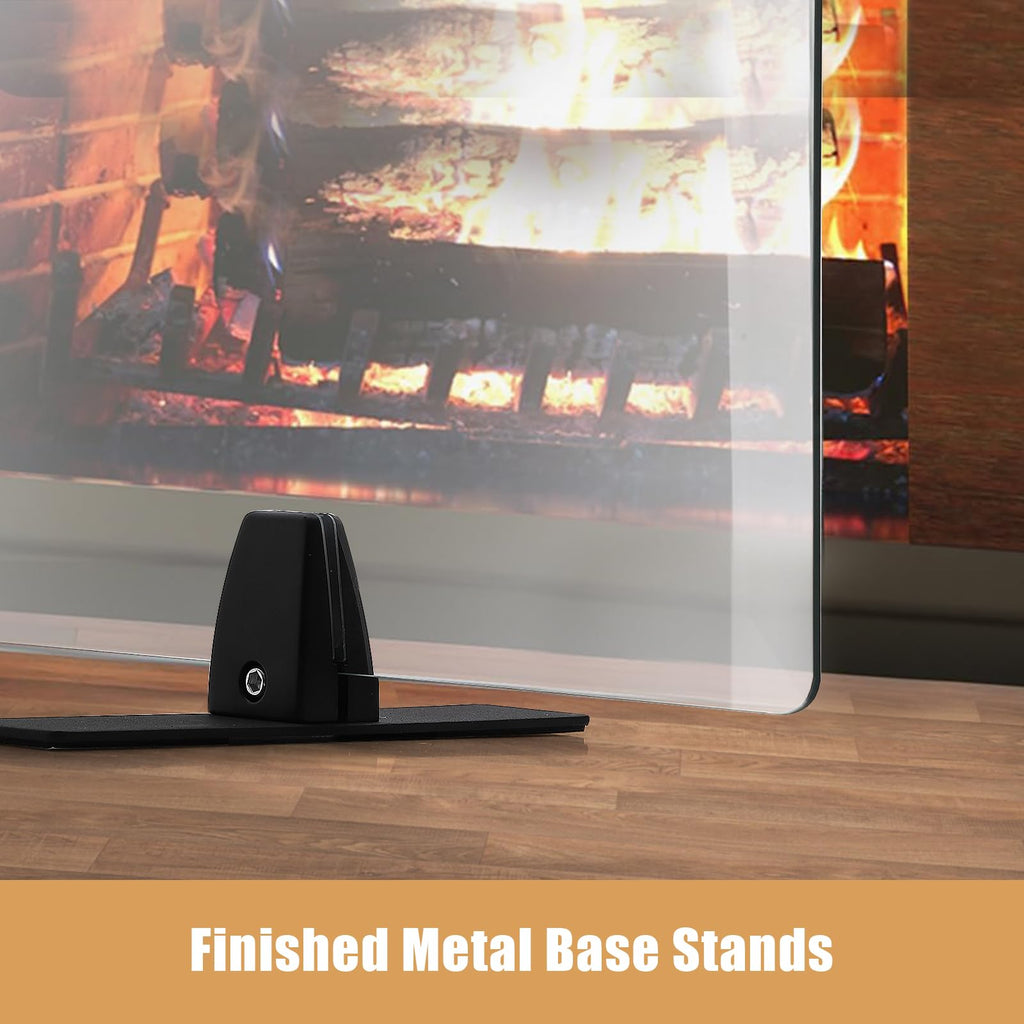 36 Inch Tempered Glass Fireplace Screen with Metal Black Base T383824