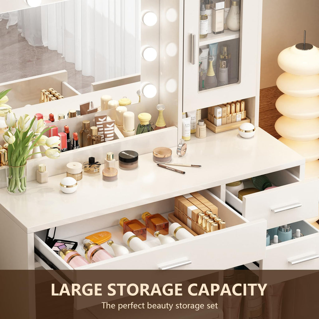 Makeup Vanity Desk Set with LED Lights Mirror Chair D8936