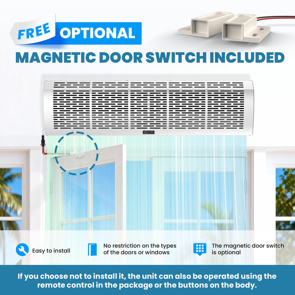 40-Inch Commercial Air Curtain, Dual Speed, Magnetic Door Switch, White U3882
