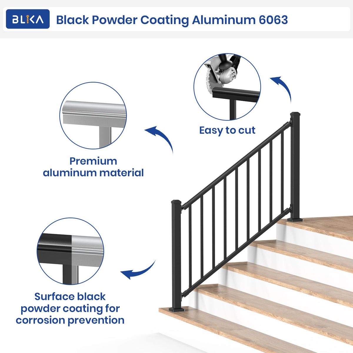 Aluminum Stair Railing Kit with Post, Matte Black N973