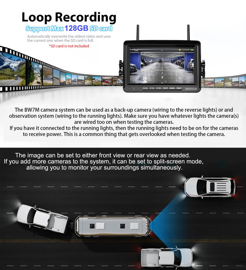 1080P 7" Wireless RV Backup Camera System with DVR Monitor V409