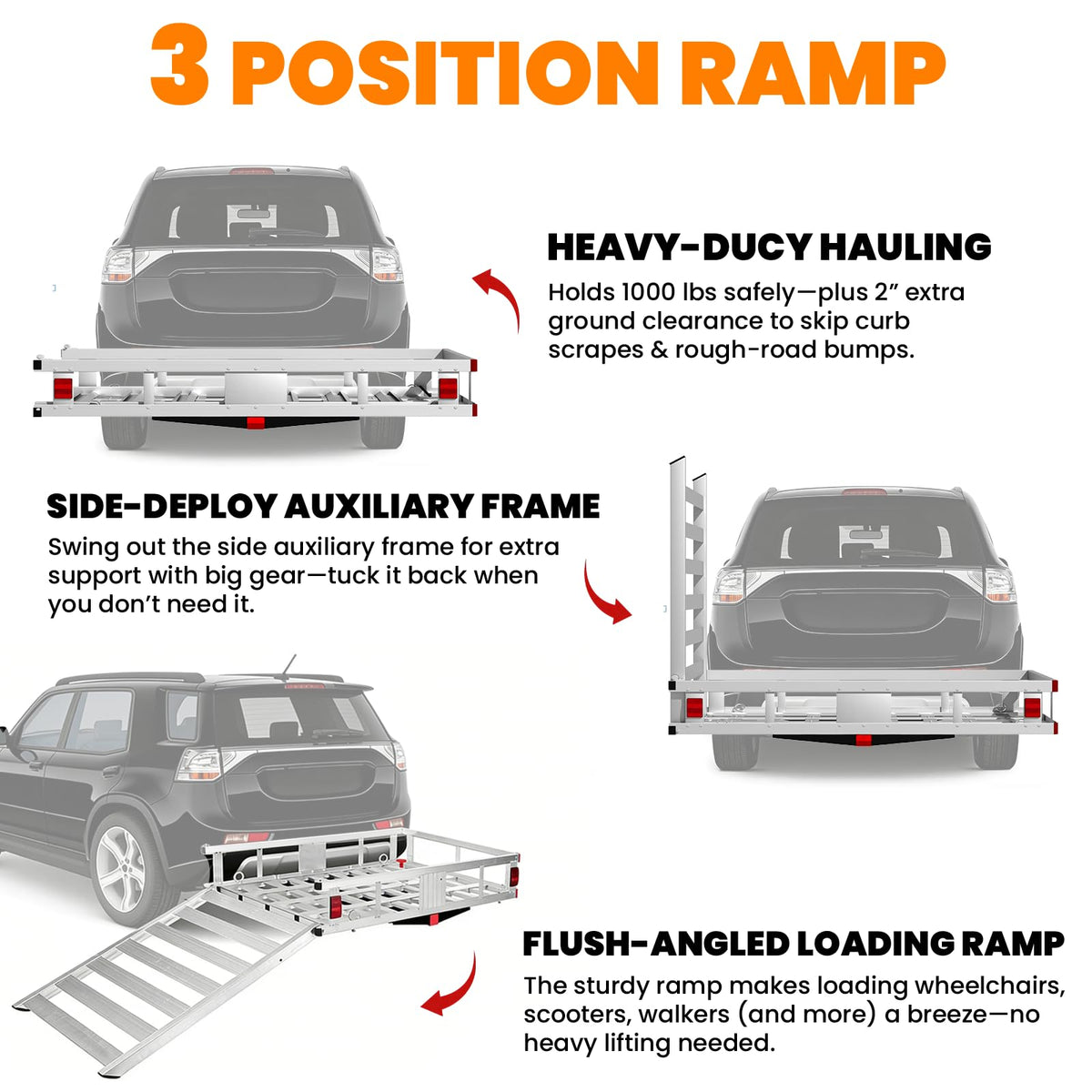 500LBS Aluminum Alloy Folding Hitch Cargo Carrier with Ramp E53794