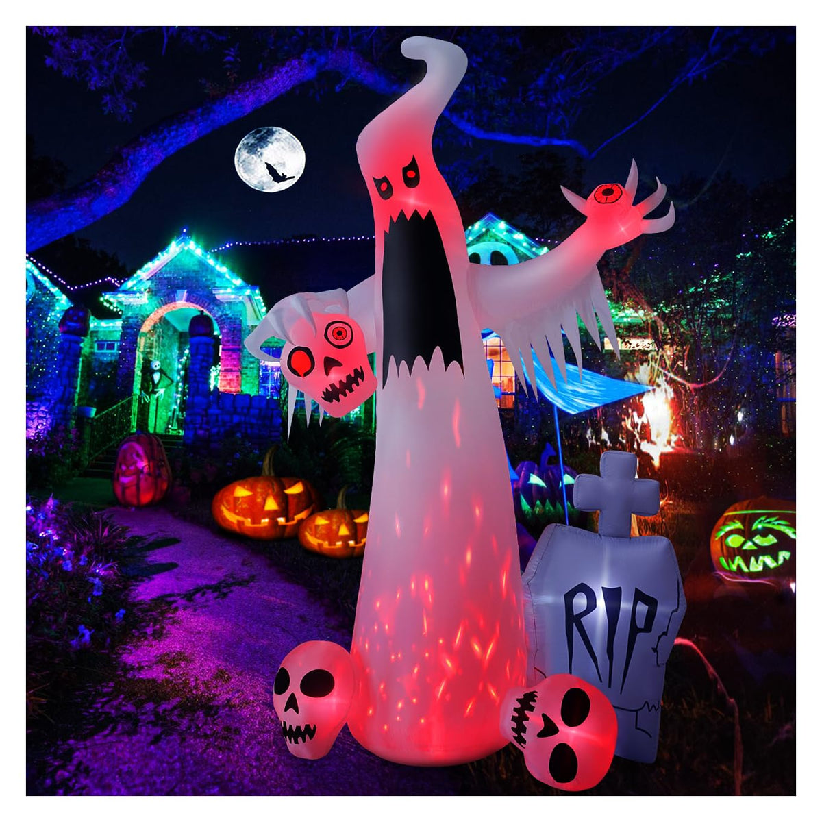 12 FT Halloween Inflatables Ghost with 3 Skulls X554