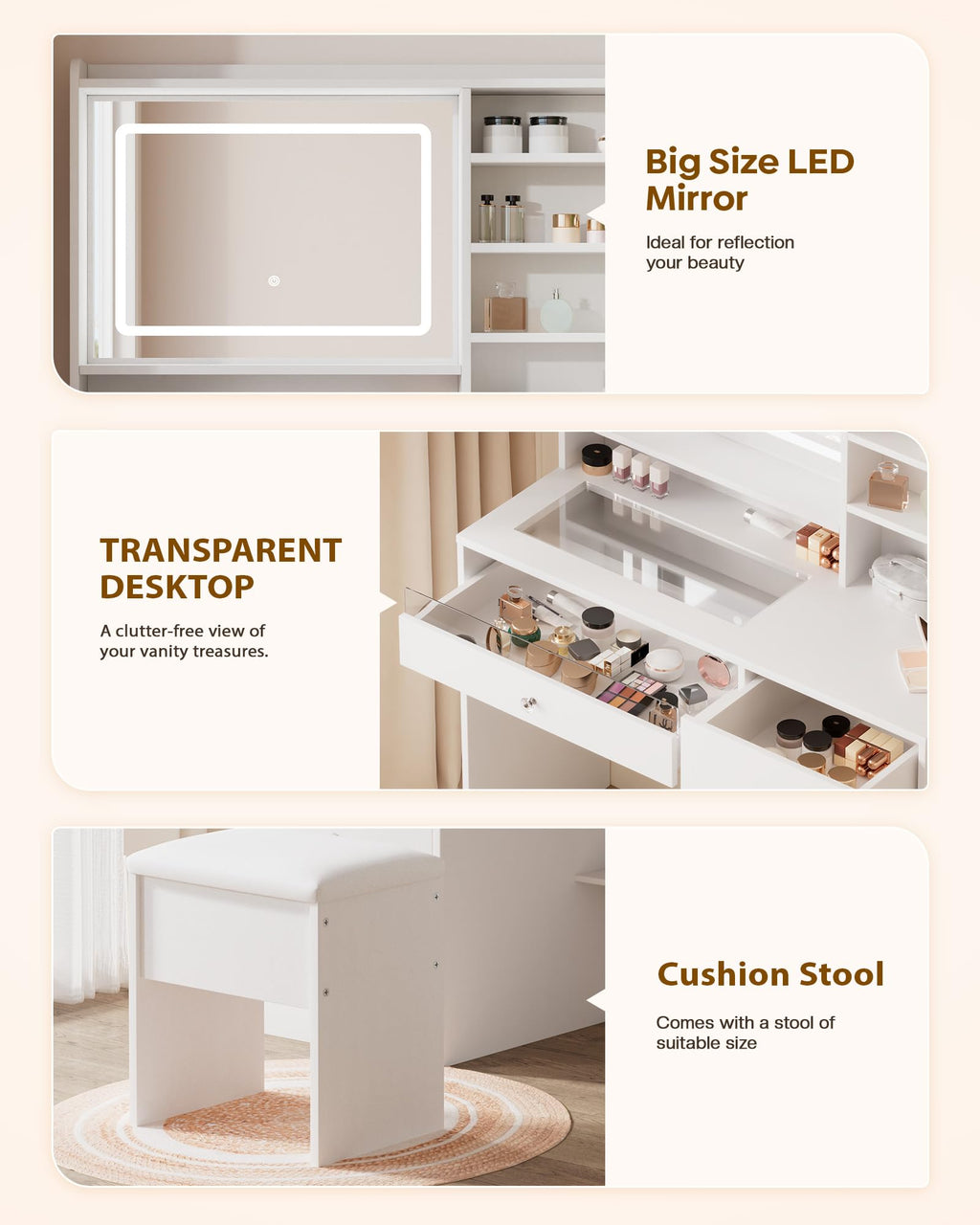 White Vanity Desk Set with Glass Desktop Q4881