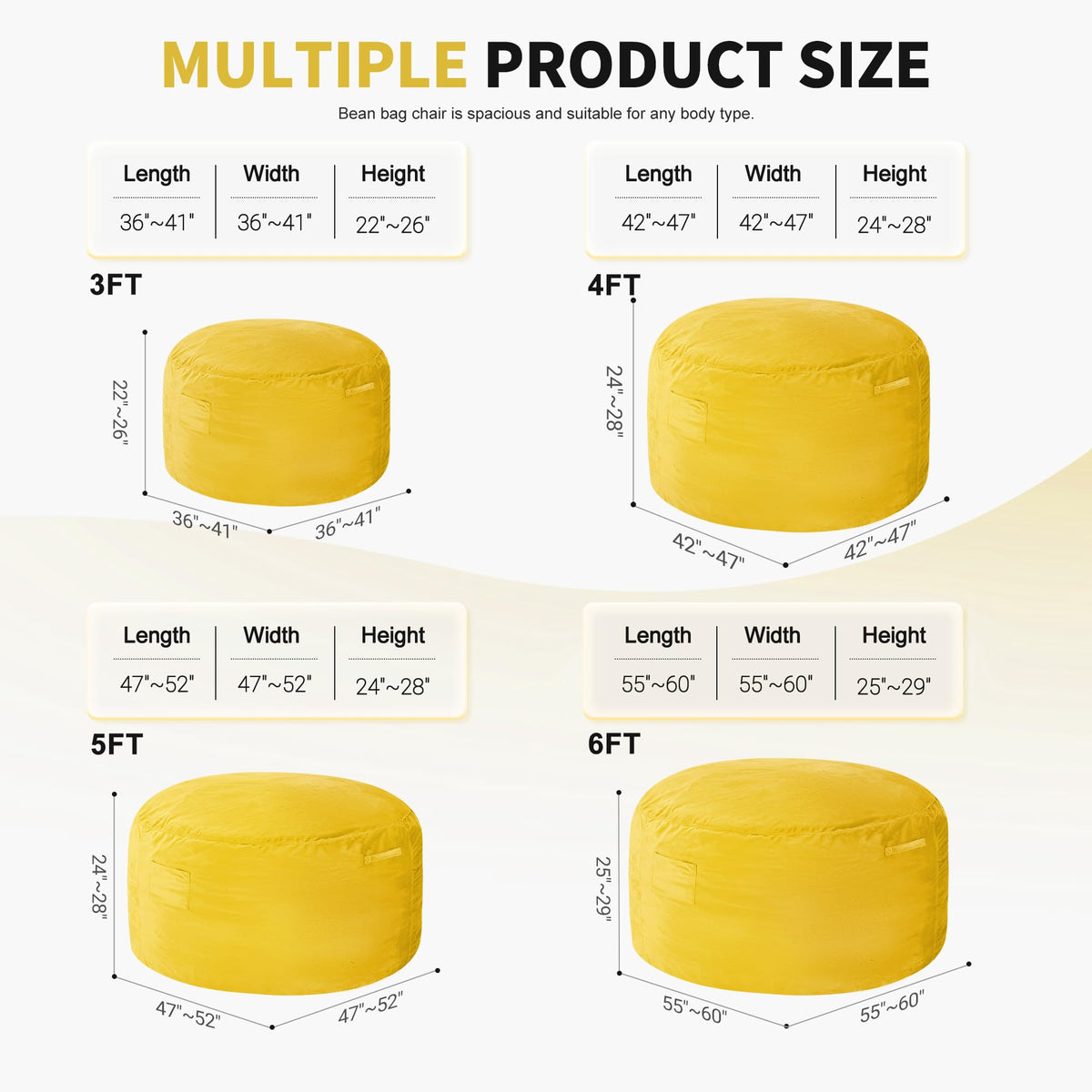 3FT Bean Bag Chair with Washable Cover P980030