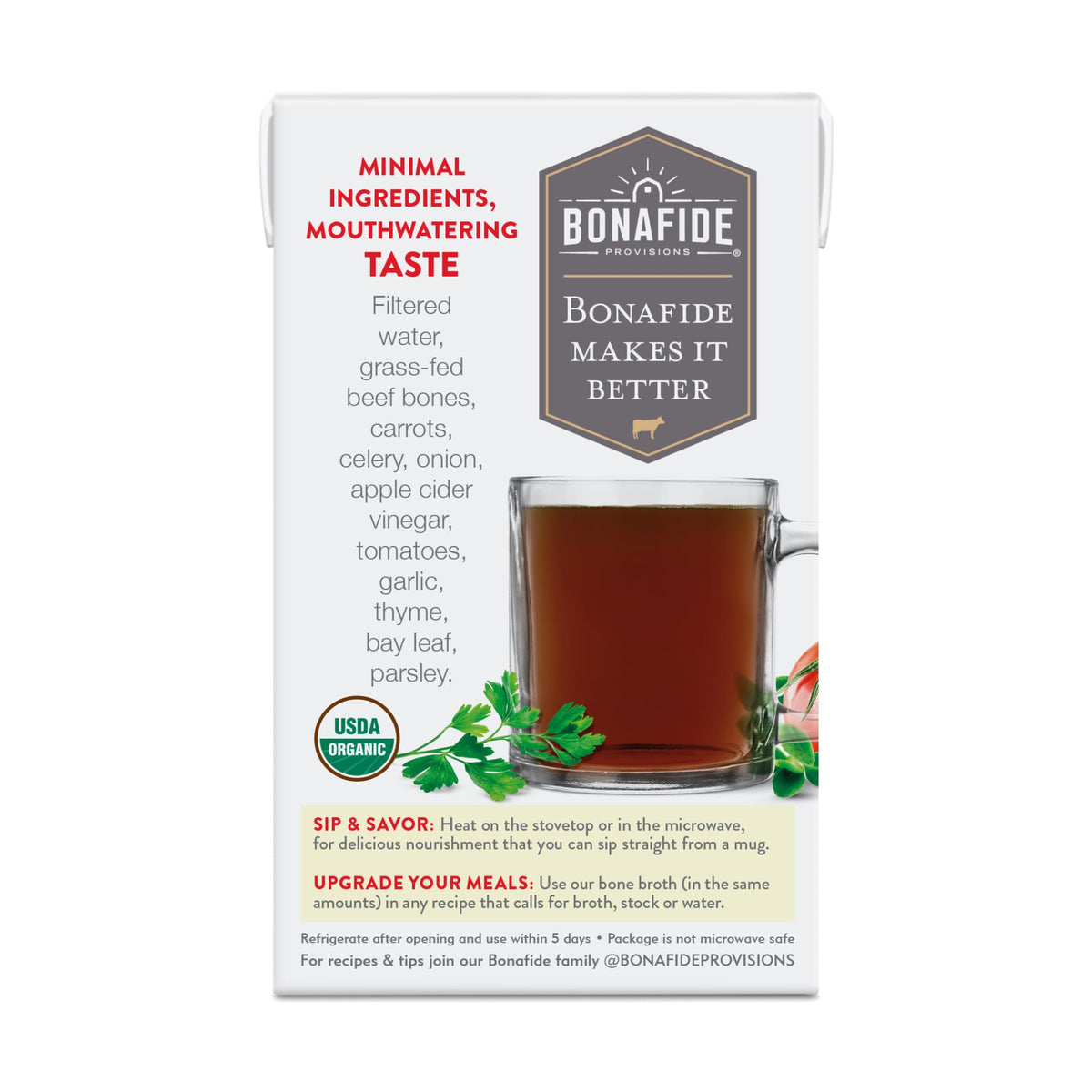 Organic Beef Bone Broth No Salt Added 16.9oz 6 Pack V335