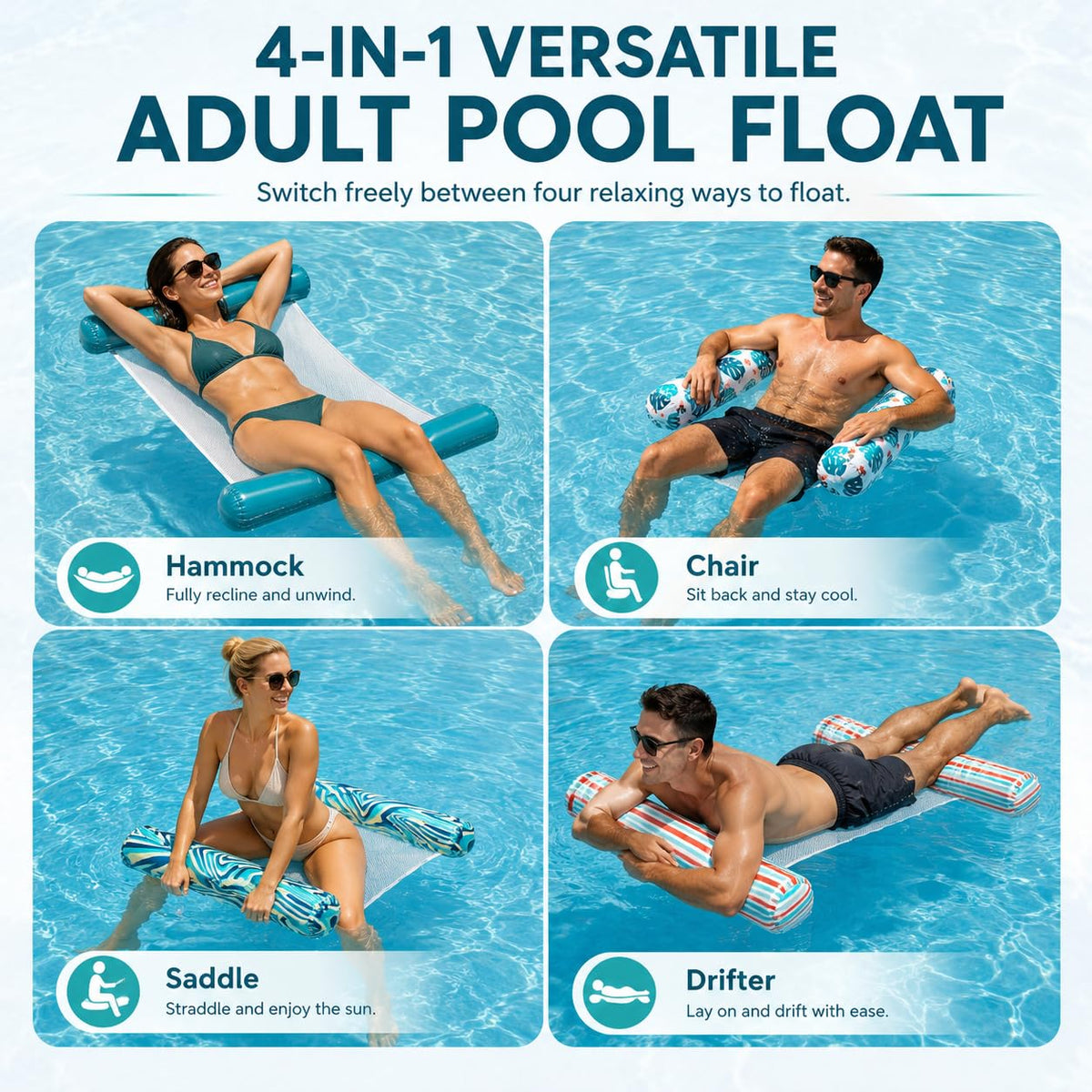 4-Pack Inflatable Pool Floats with Air Pump & Phone Pouch L435