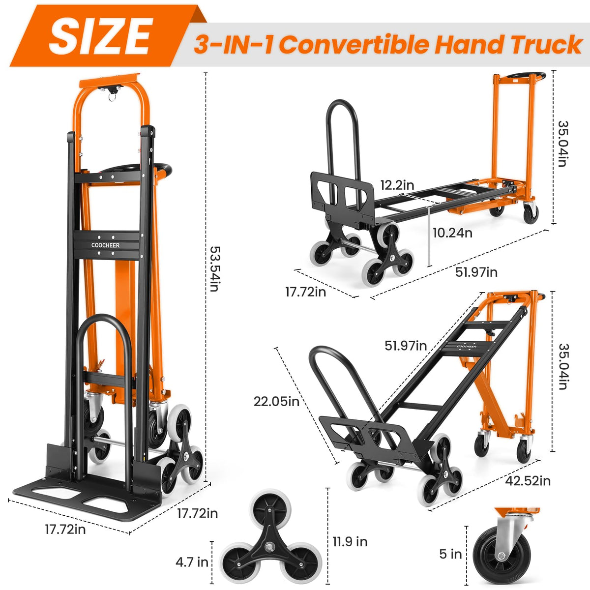 Heavy Duty 1000 LBS 4-in-1 Convertible Steel Hand Truck A134368