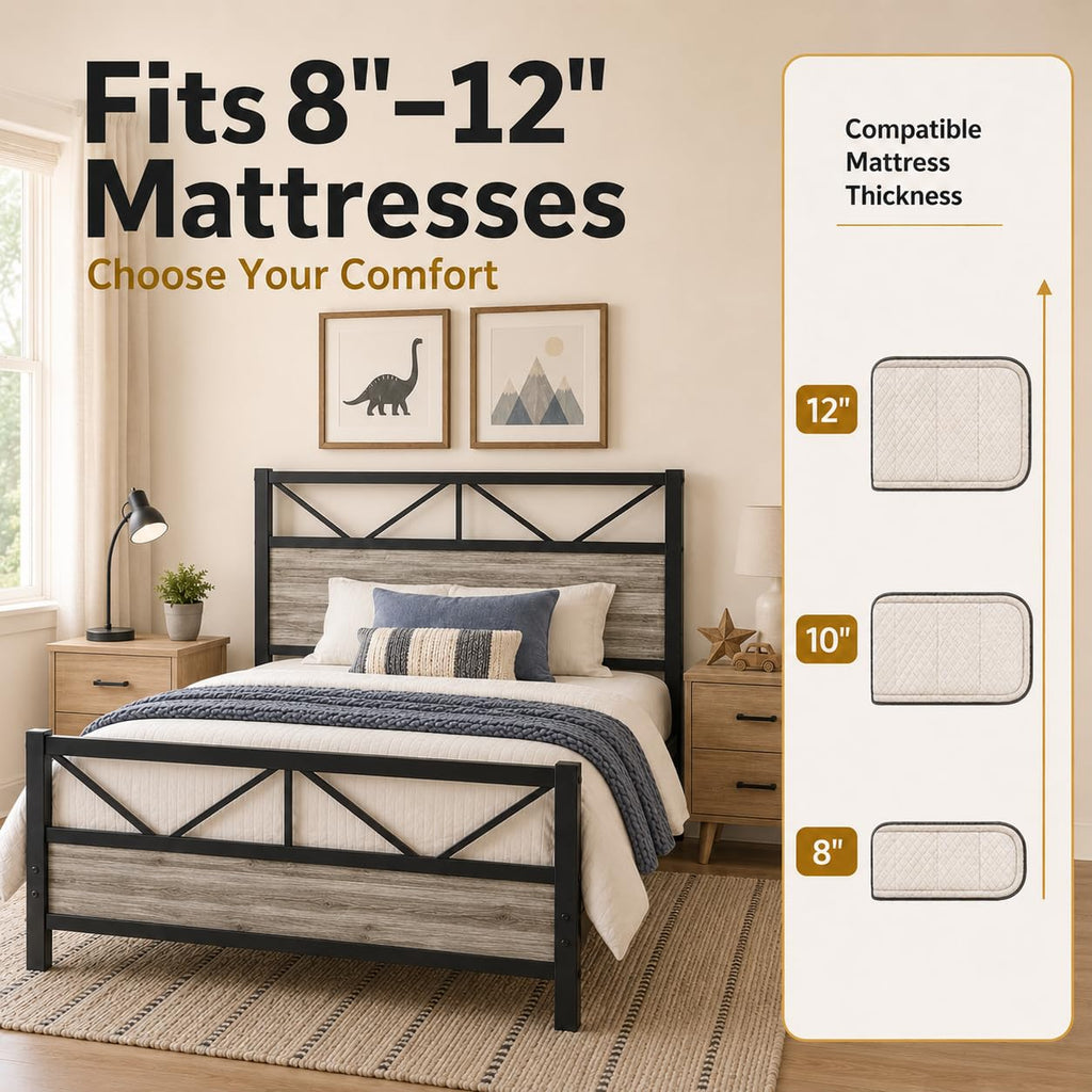 Wash Grey Twin Size Bed Frame with Tall Headboard E752953