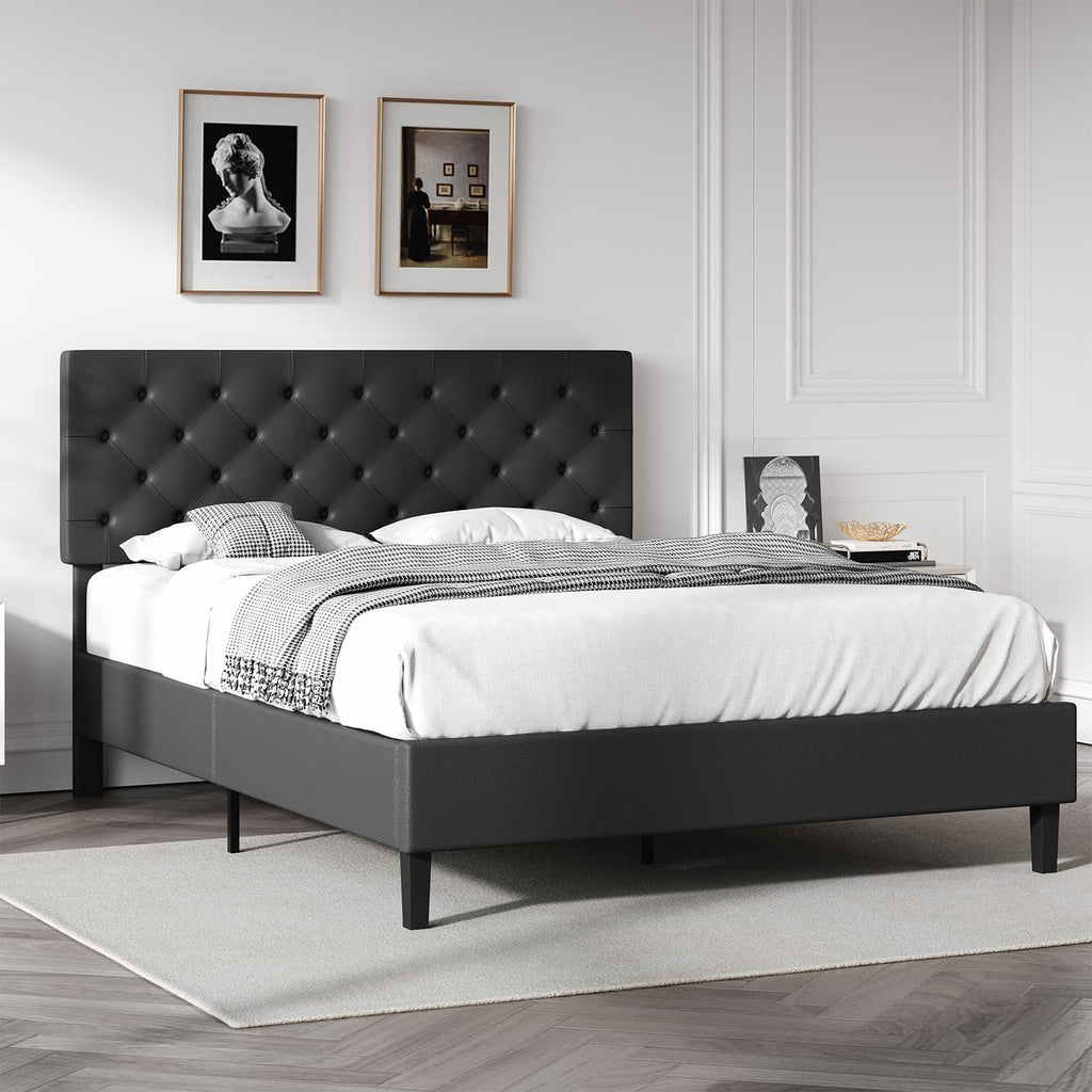 Queen Faux Leather Bed Frame with Headboard B5959