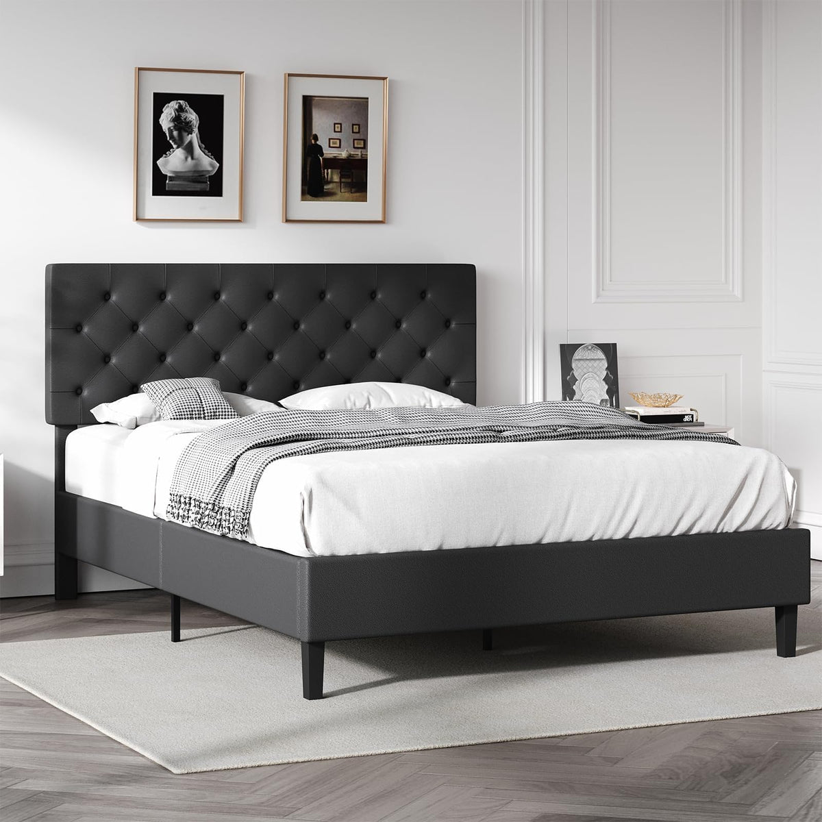 Queen Faux Leather Bed Frame with Headboard B5959