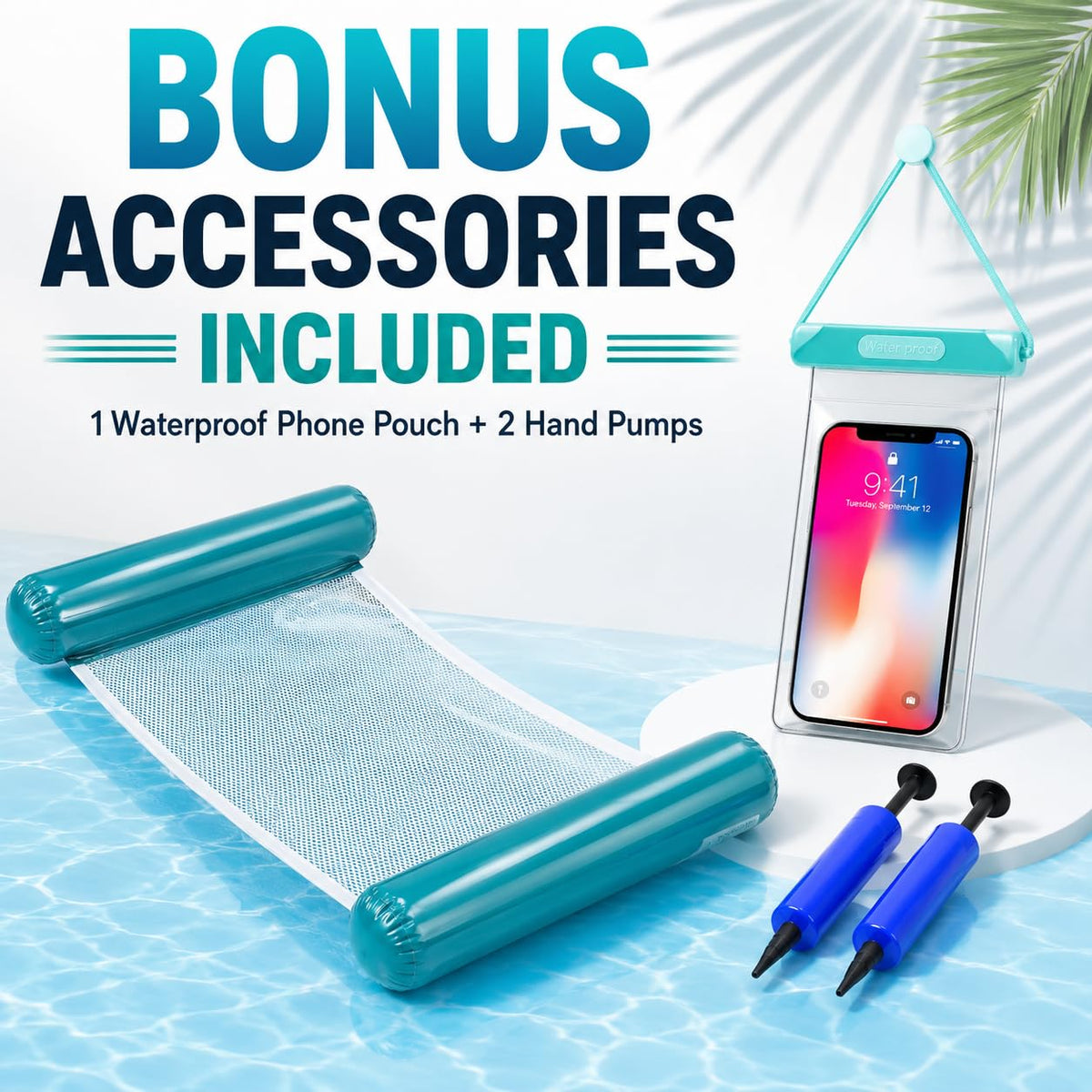 4-Pack Inflatable Pool Floats with Air Pump & Phone Pouch L435
