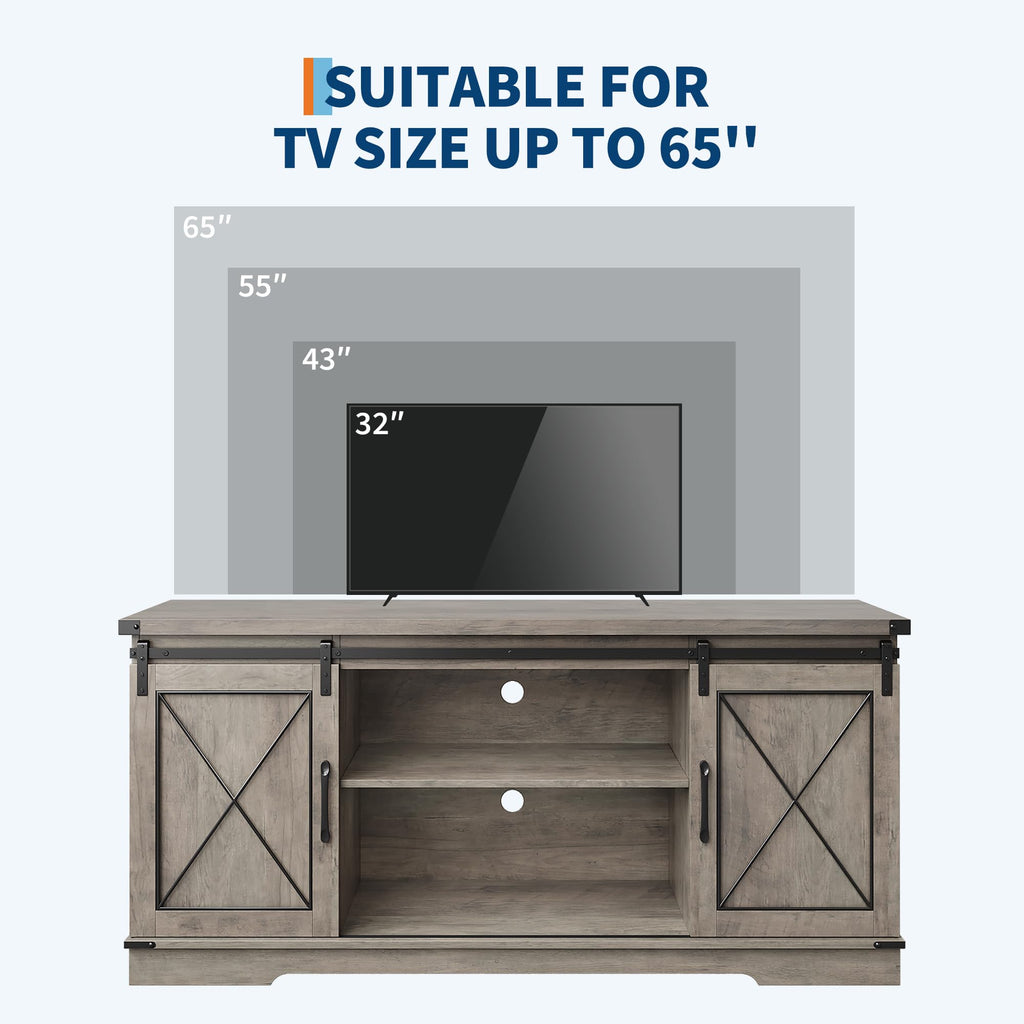 Farmhouse TV Stand with Sliding Barn Doors and Storage Cabinets O8057