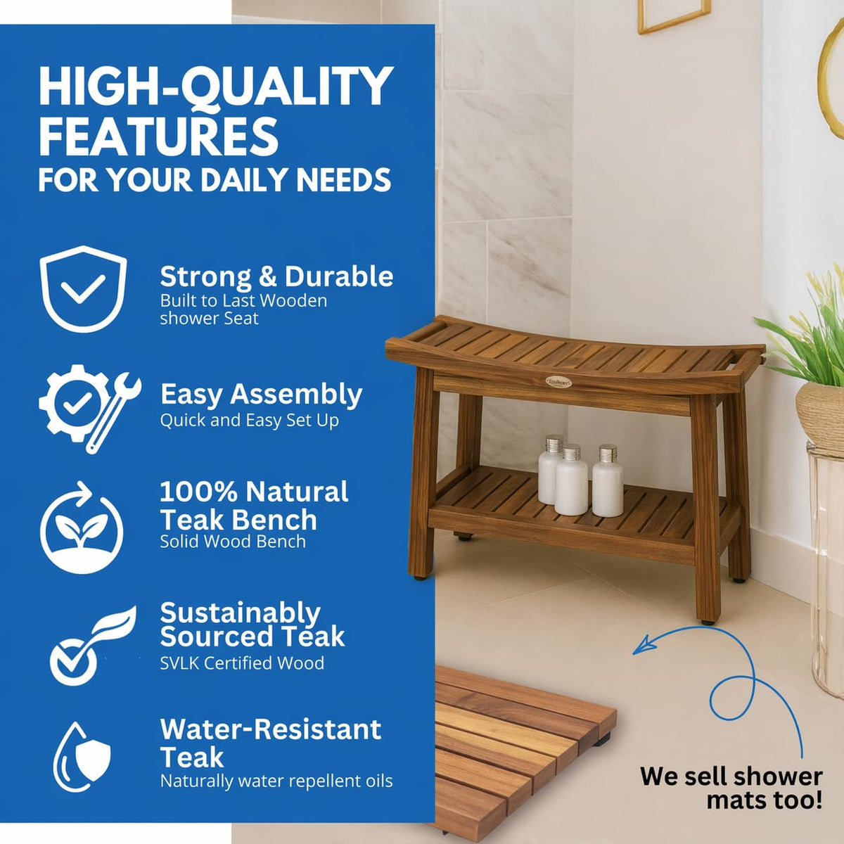 30-Inch Teak Shower Bench B550