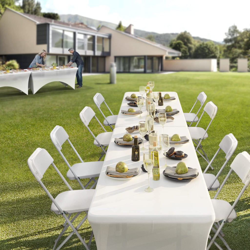 White Plastic Folding Chairs Set of 10 with Metal Frame E495