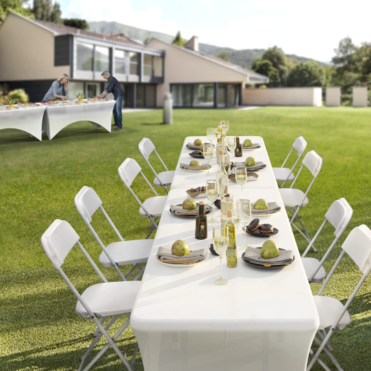 White Plastic Folding Chairs Set of 10 with Metal Frame E495