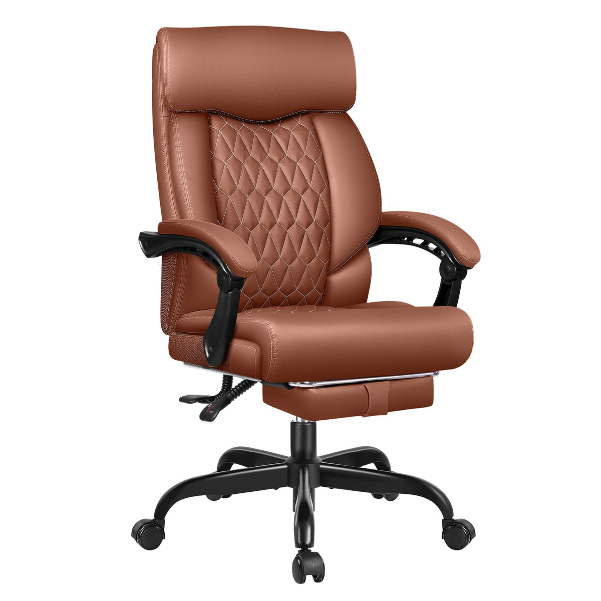 Big and Tall Brown Leather Office Chair with Footrest U364