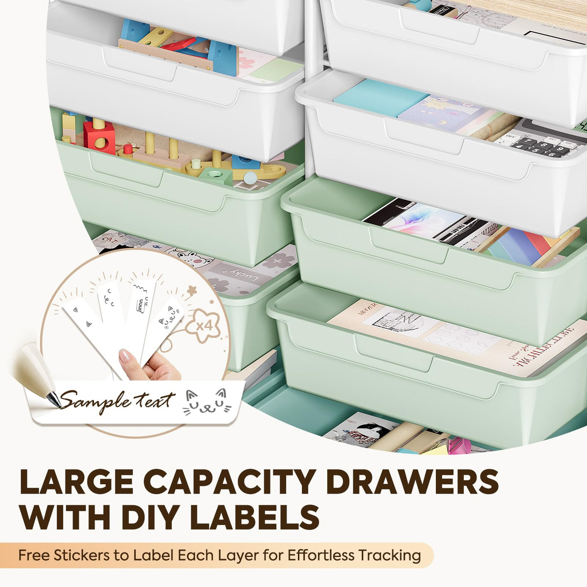 10 Drawer Rolling Cart Green J5281