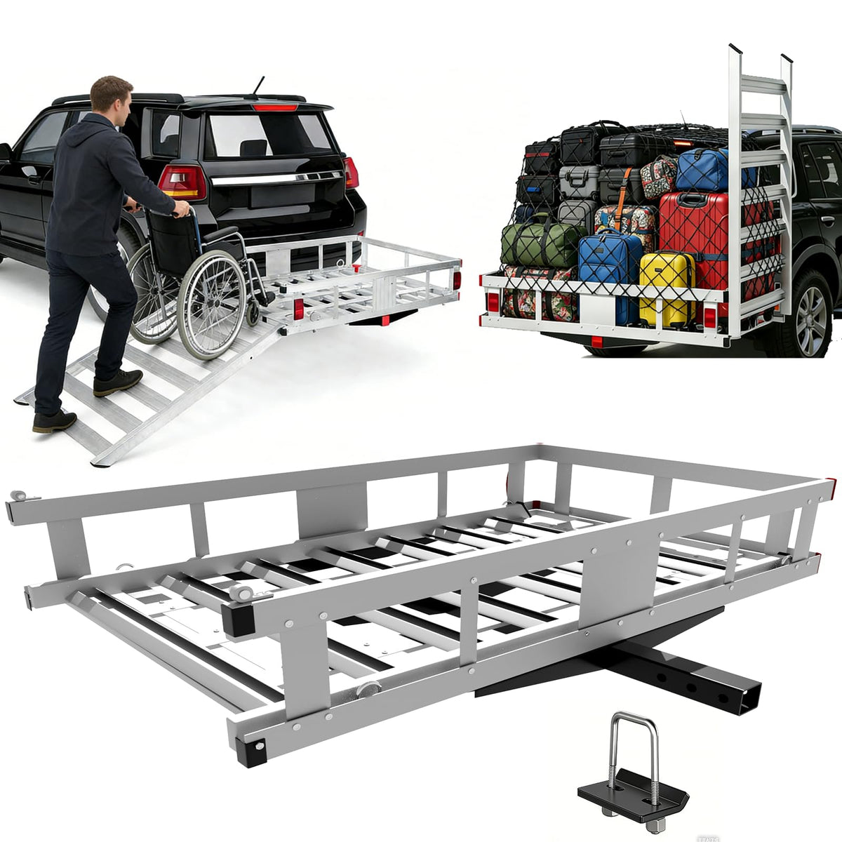 500LBS Aluminum Alloy Folding Hitch Cargo Carrier with Ramp E53794
