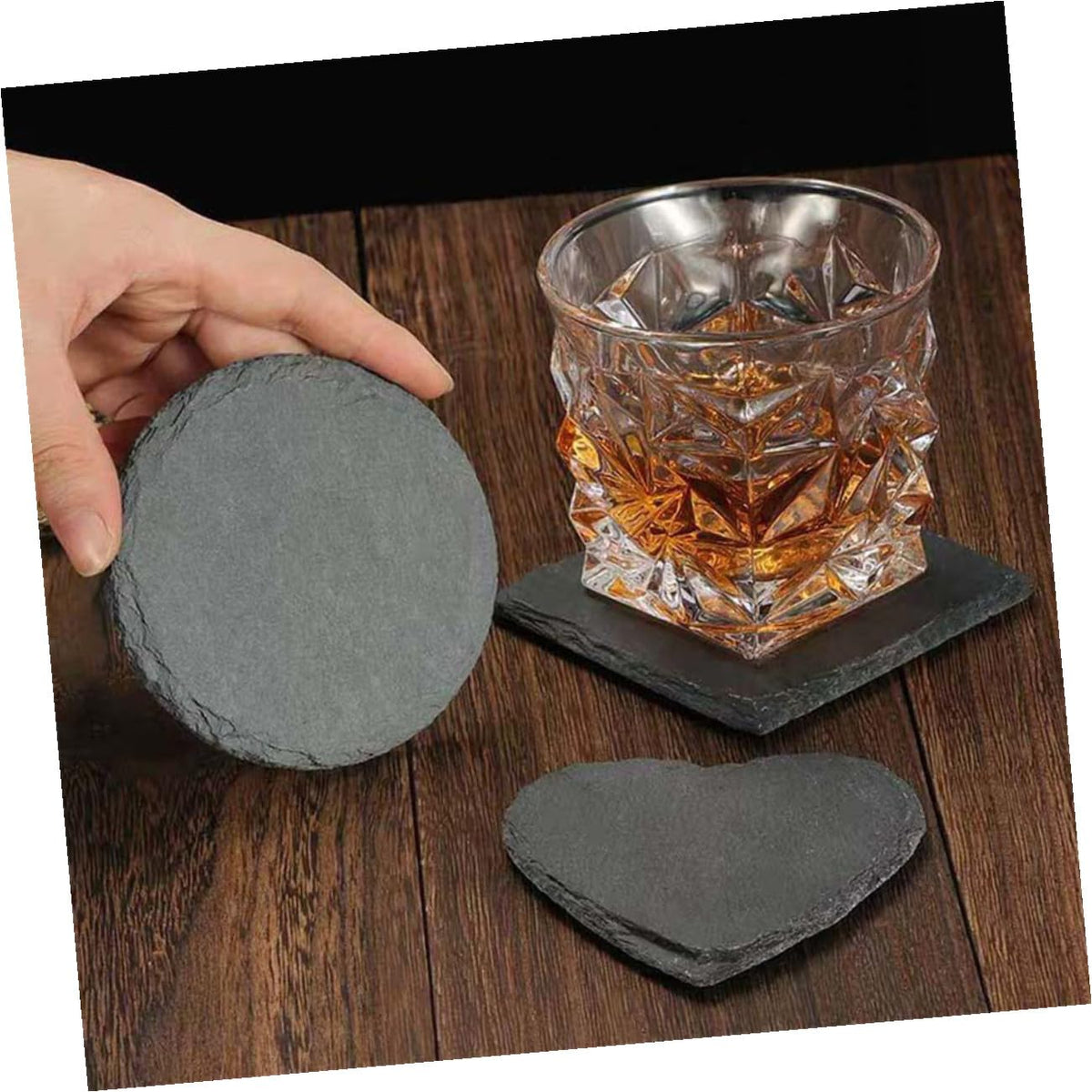 Black 12pcs Natural Stone Cup Coaster Set H3549