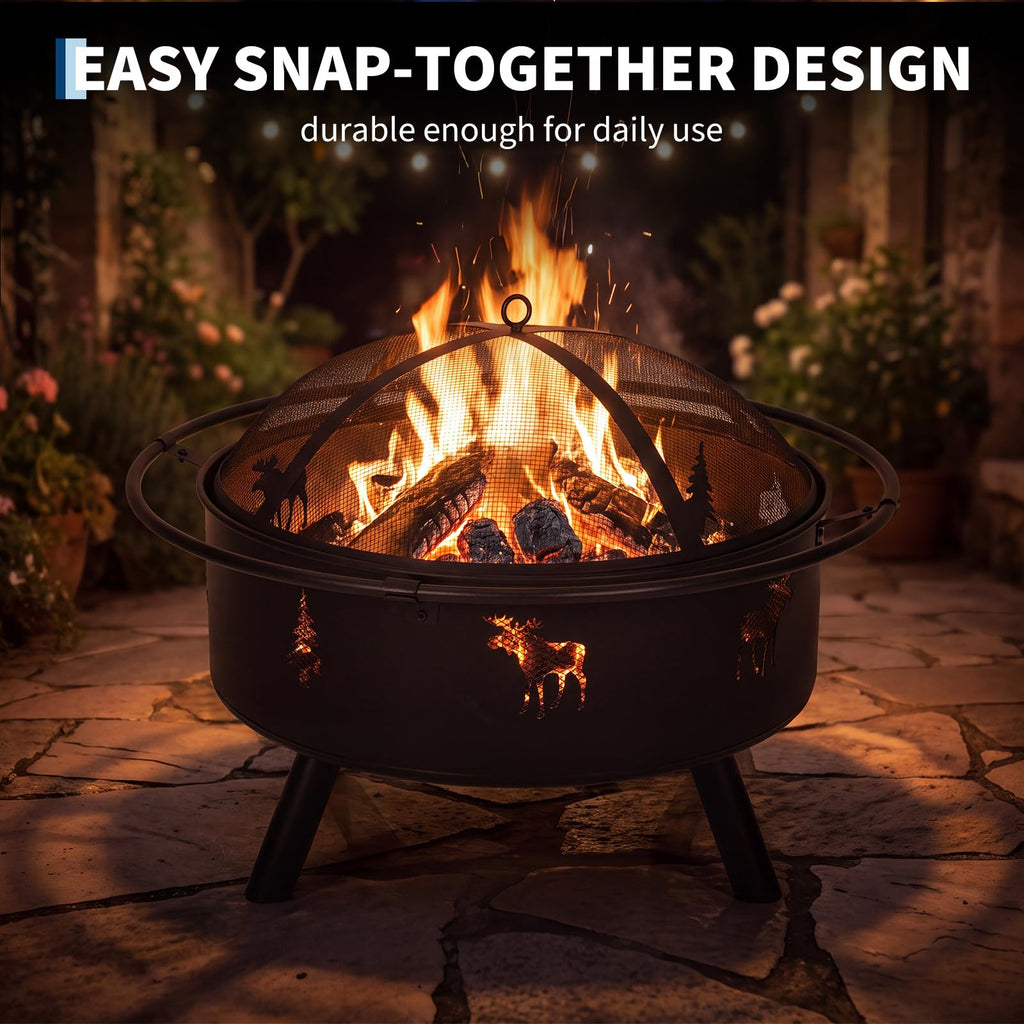 32" Round Wood Burning Fire Pit with Screen J4064