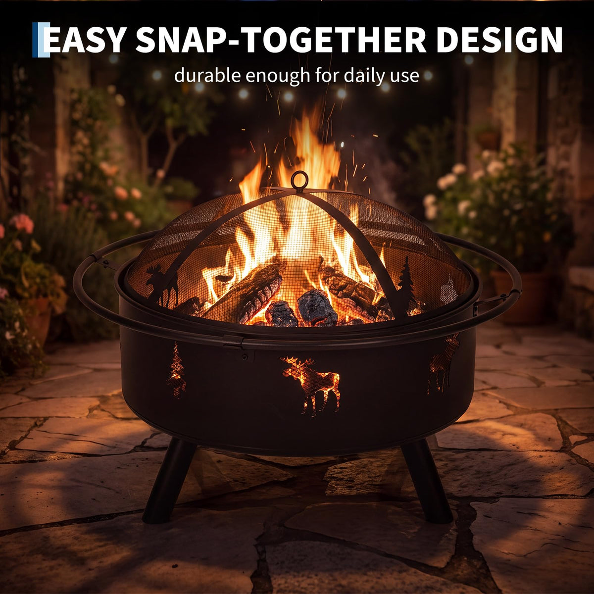 32" Round Wood Burning Fire Pit with Screen J4064