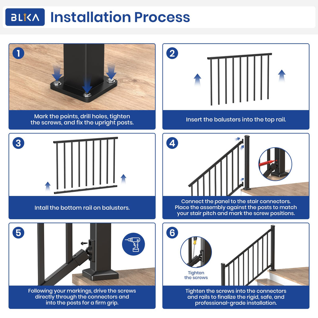 Aluminum Stair Railing Kit with Post, Matte Black N973