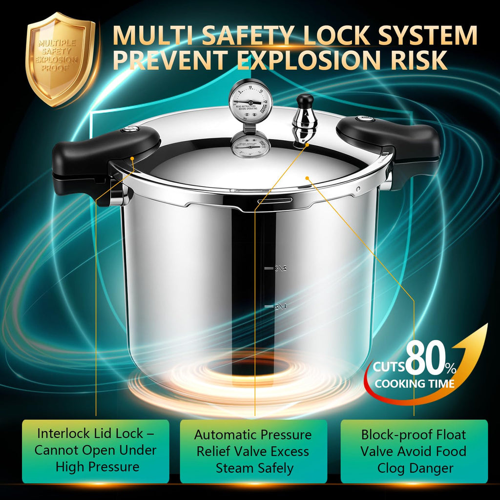 23-24QT Aluminum Pressure Cooker with Pressure Gauge L992