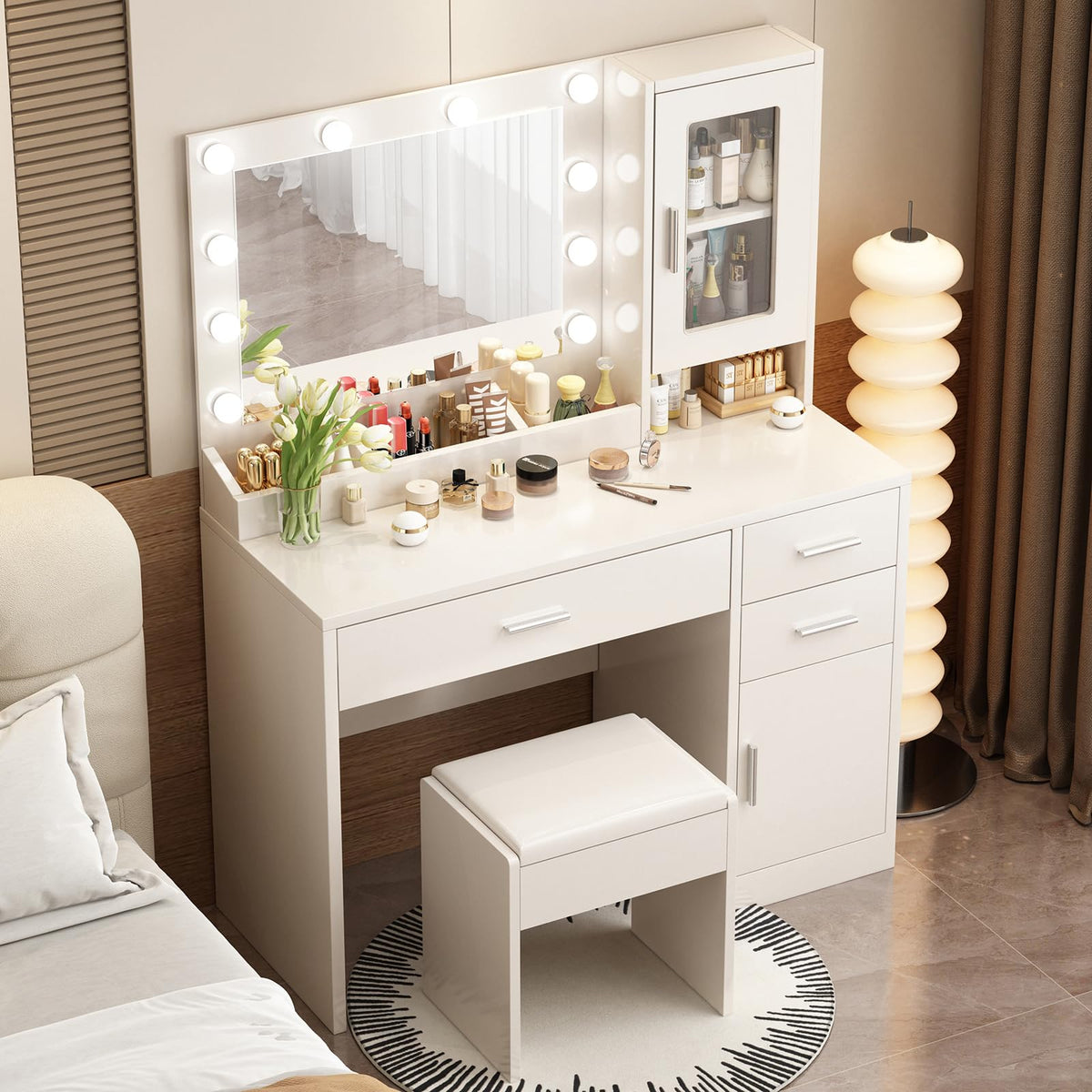 Makeup Vanity Desk Set with LED Lights Mirror Chair D8936