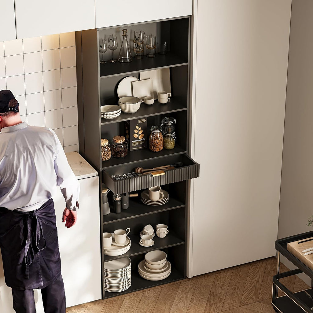 7-Tier Black Bookshelf with Drawer C80541