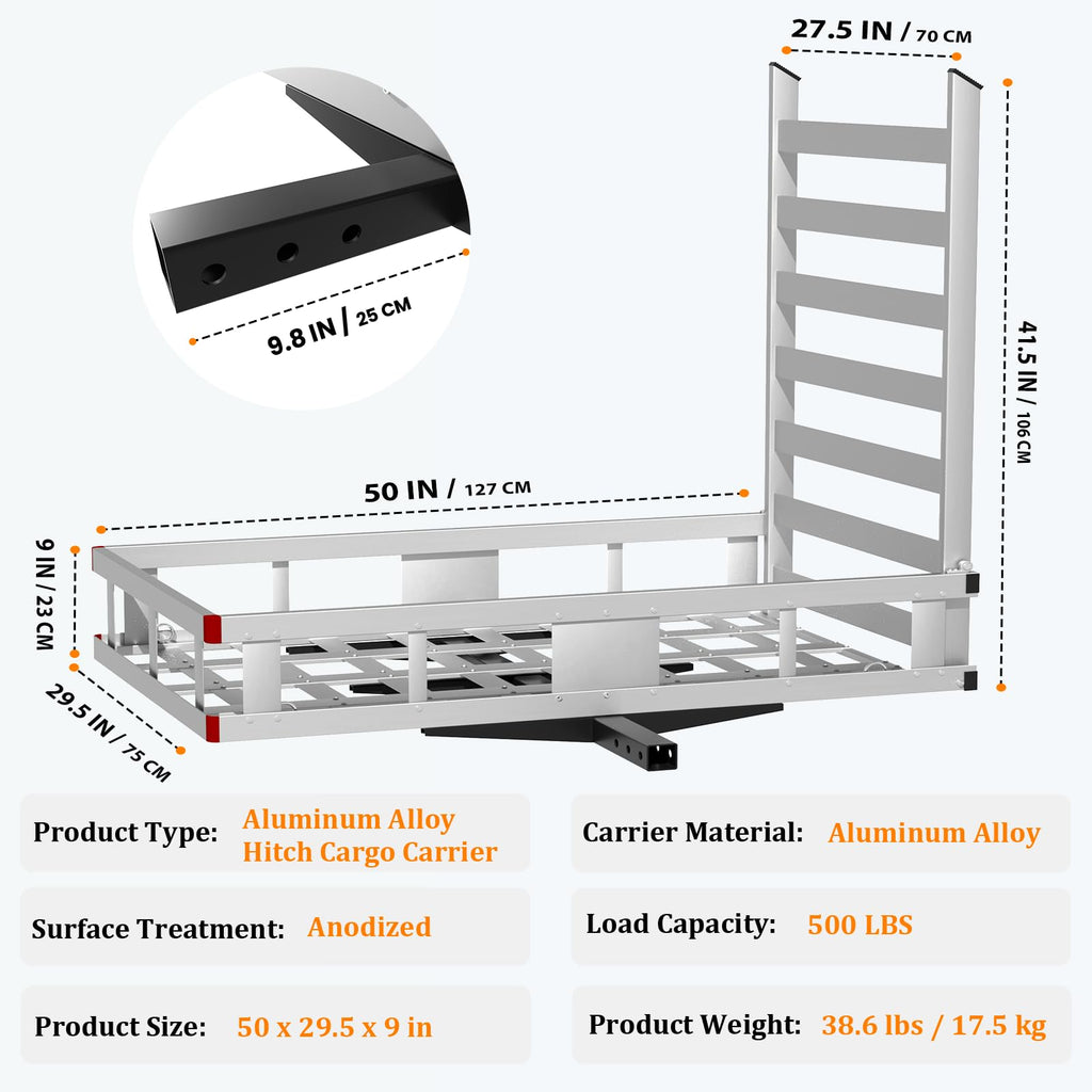 500LBS Aluminum Alloy Folding Hitch Cargo Carrier with Ramp E53794