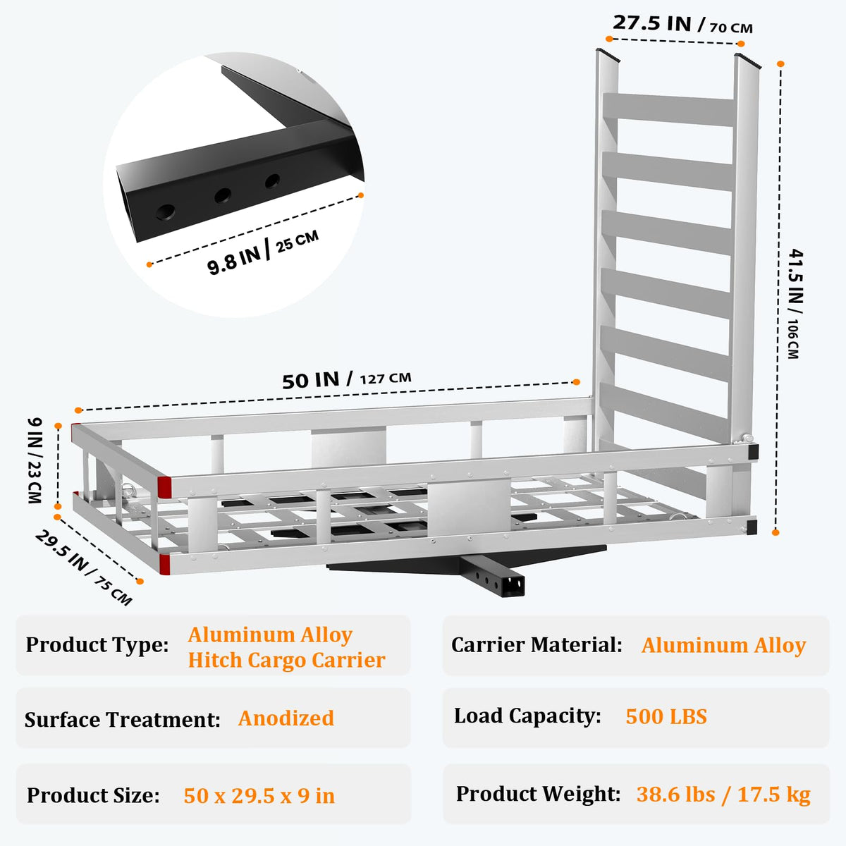 500LBS Aluminum Alloy Folding Hitch Cargo Carrier with Ramp E53794