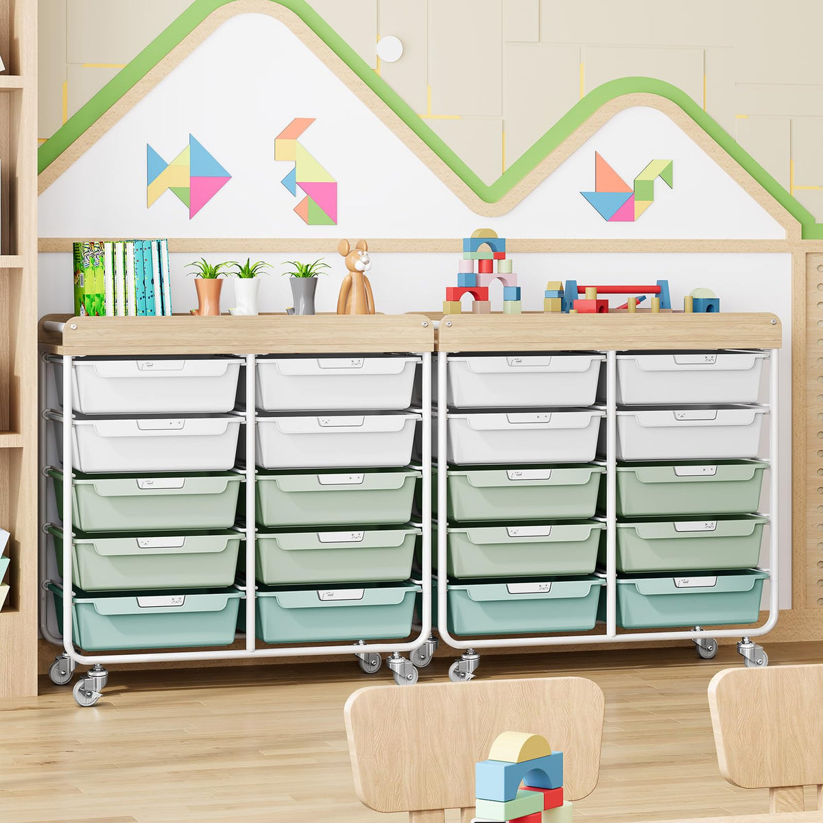 10 Drawer Rolling Cart Green J5281