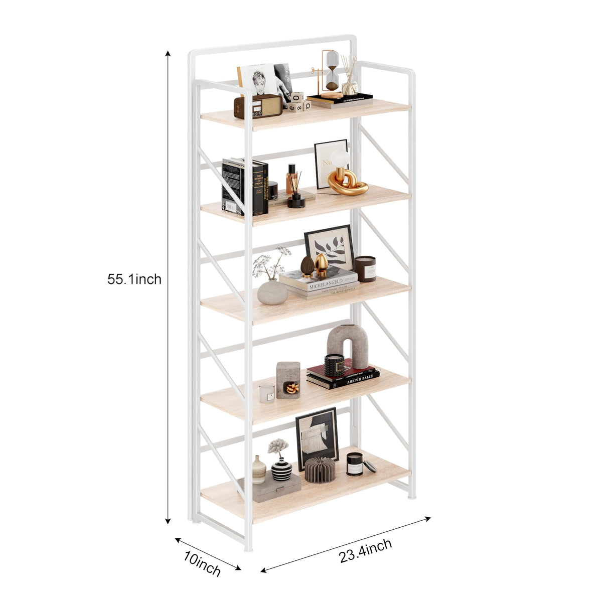 Folding Bookshelf, 5-Tier Storage Shelves D603