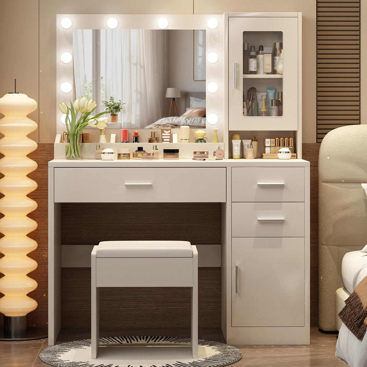 Makeup Vanity Desk Set with LED Lights Mirror Chair D8936
