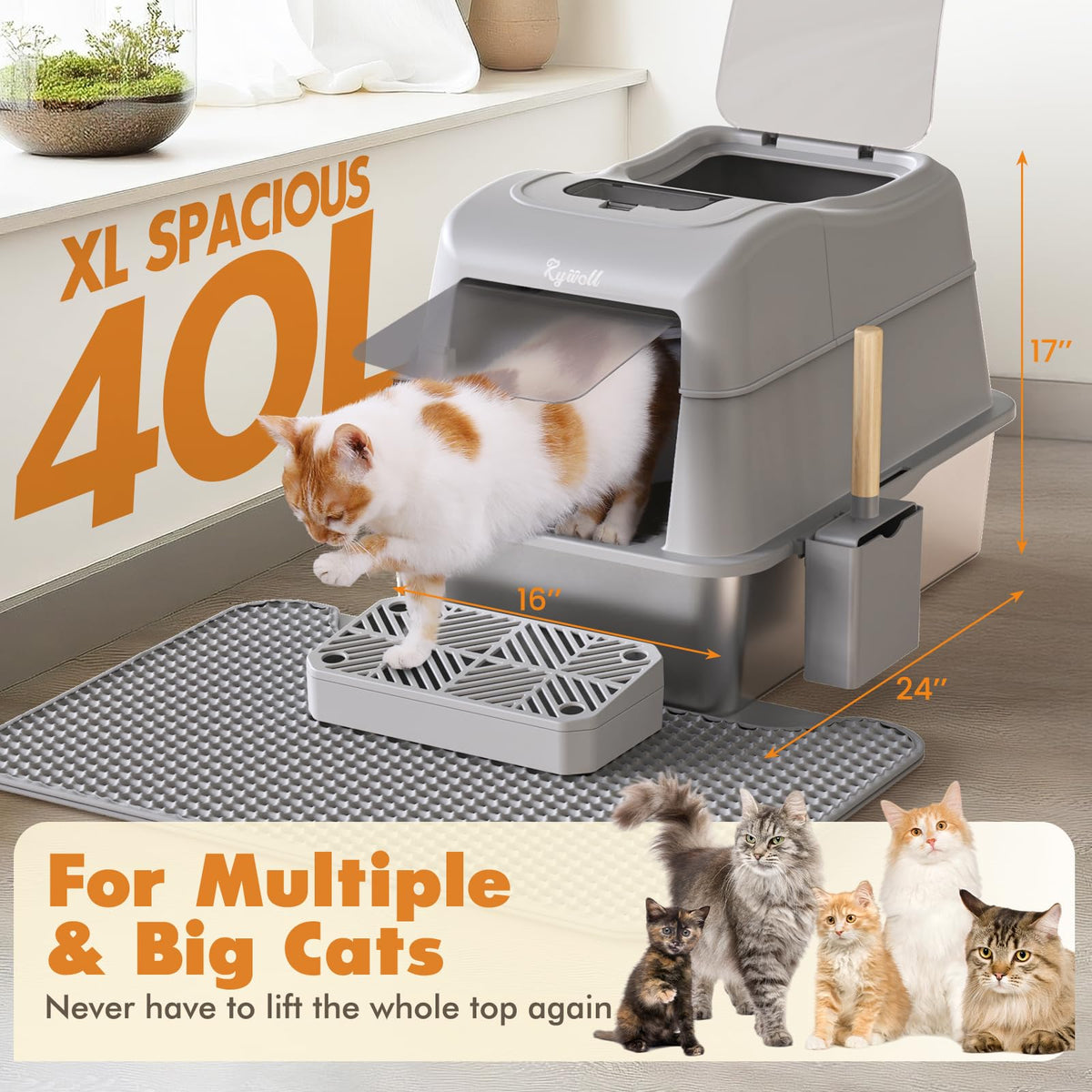 Stainless Steel Cat Litter Box 40L O36443